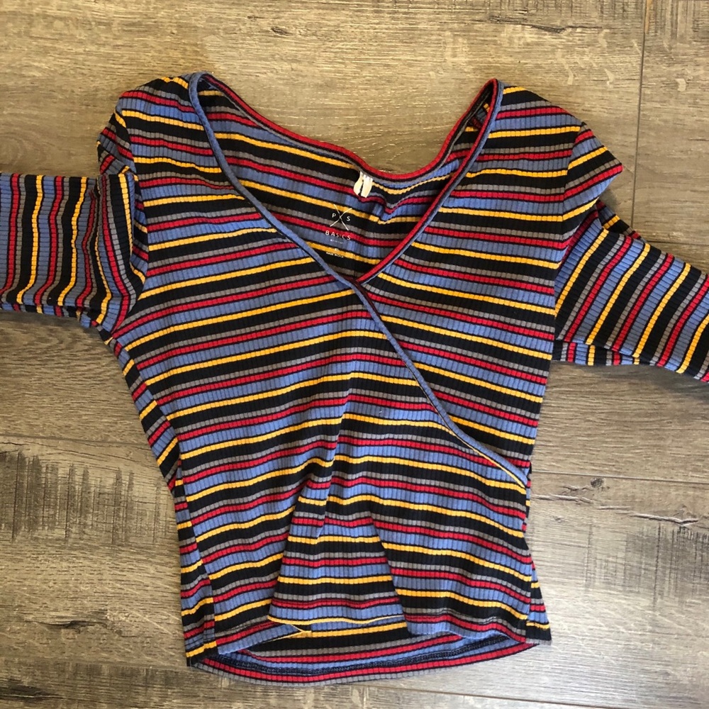Three multi color striped long sleeve